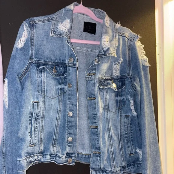 Charlotte Russe Blue Distressed Jean Jacket - Picture 1 of 3